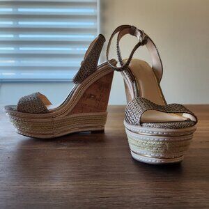 NEW Jessica Simpson platform gold wedge heels size 10